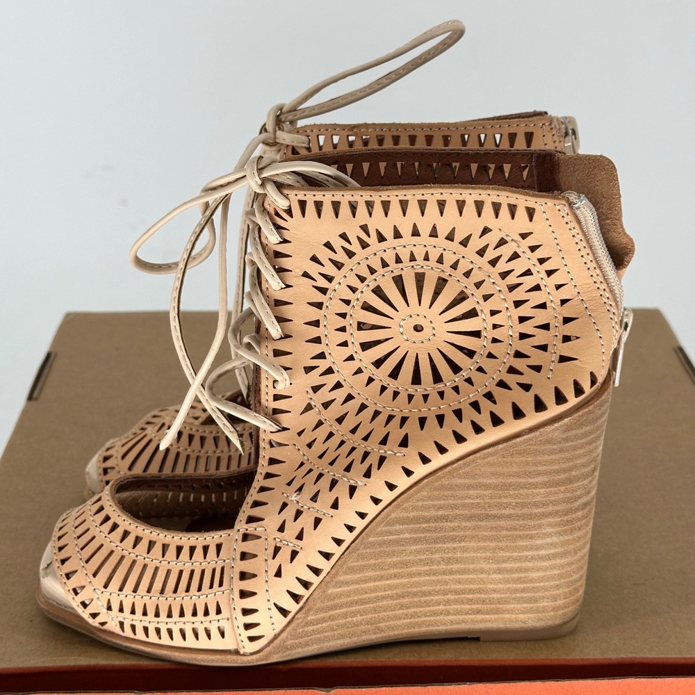 Jeffrey Campbell Rodillo Lace Up Wedge Sandal Heel Coastal‎ Boho Summer 6 - Picture 5 of 11